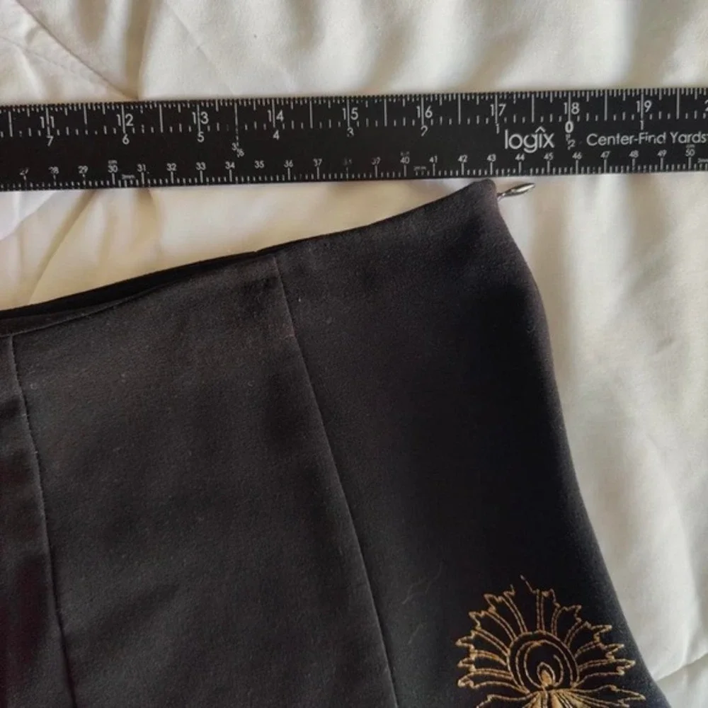 Vintage y2k Bohemian Ornamental Embroidered Panel Midi Skirt Stretch Black Sz 14 - Picture 6 of 8